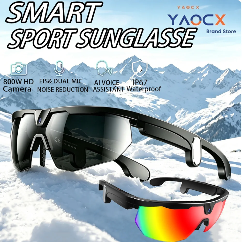 

Cycling Smart Glasses Anti-shake HD 800W Camera Translation AI Voice Wake-Up IP66Dust/Water/Sweat Resistant BT Call Sunglasses