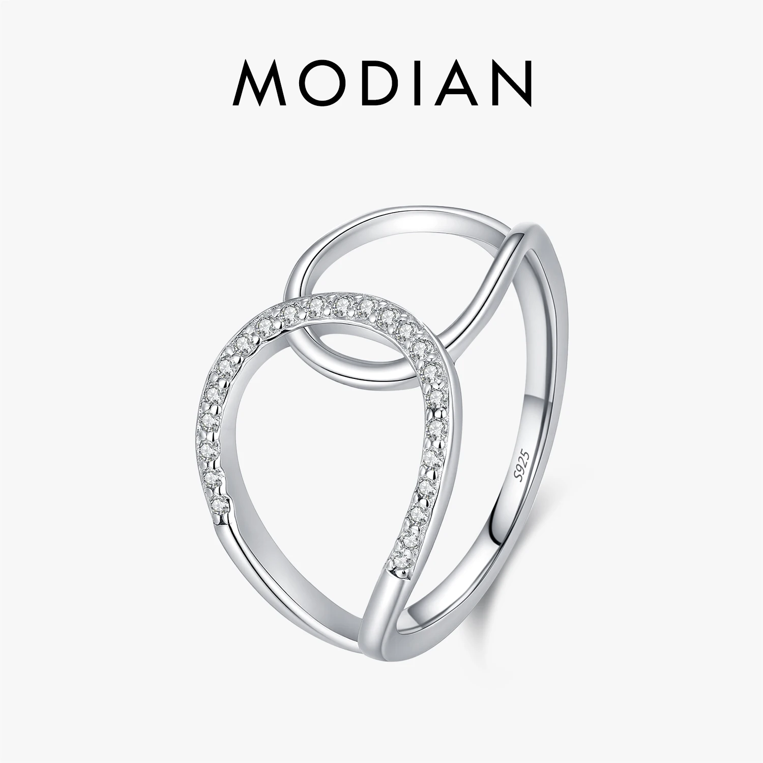 MODIAN 925 Sterling Silver Double Loop Hollow Stackable Finger Ring Trendy High-end Fine Jewelry for Women Daily Wear