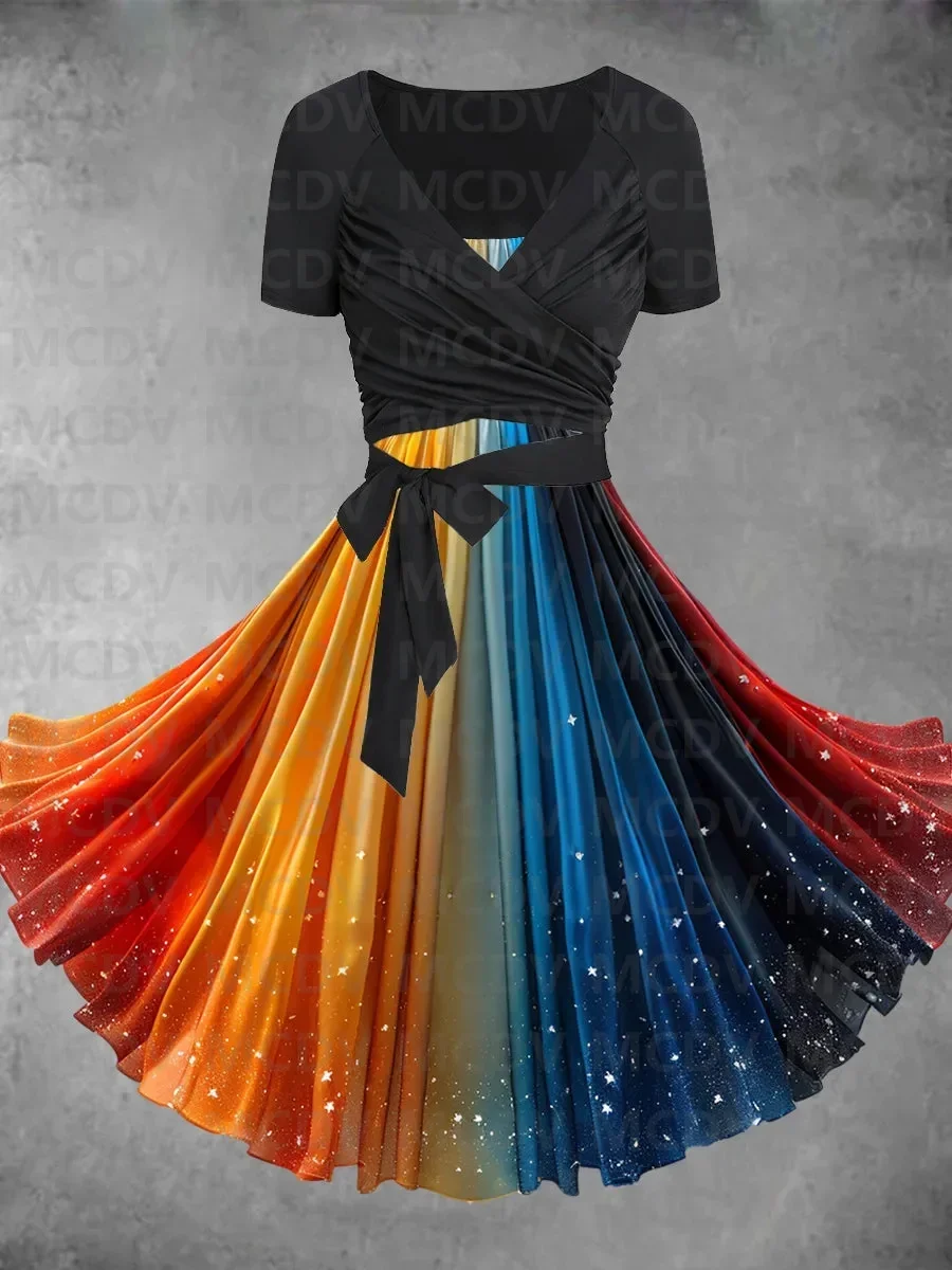 Women's Rainbow Gradient Art Print Two Piece Dress