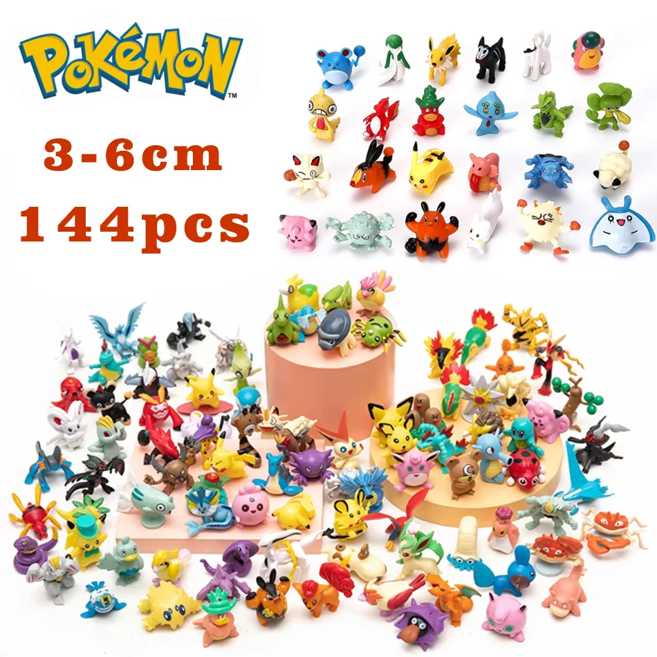 Bestseller 144 Stück Po-kemon Mini-Figuren Anime-Modellpuppen Desktop-Deko Ornamente Weihnachts- und Geburtstagsgeschenke Sammlerstücke für Kinder