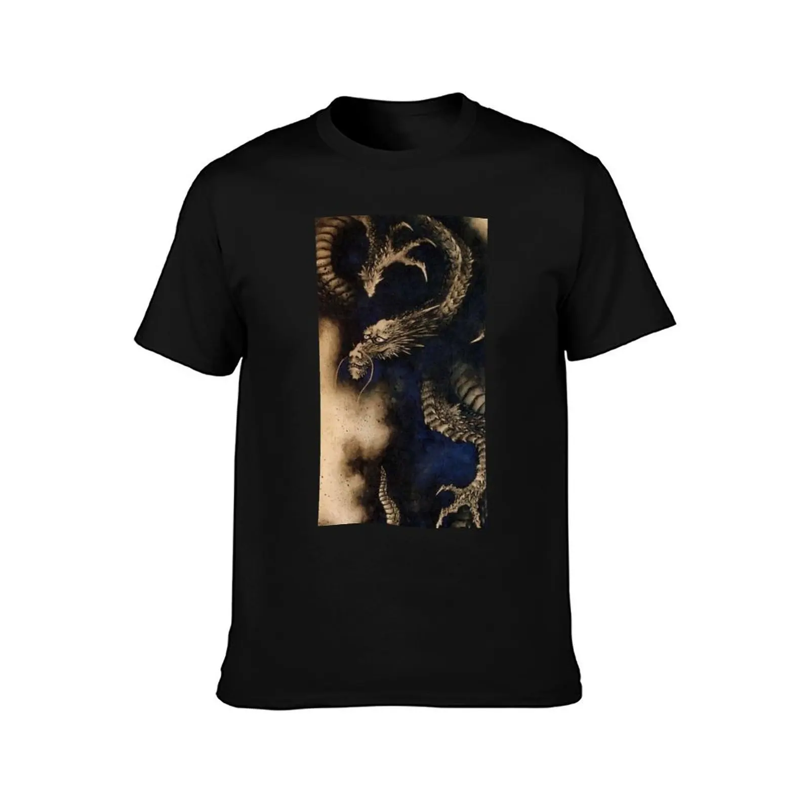 Hokusai - Dragon in Smoke T-Shirt Summer Casual Cotton Tee Oversized Streetwear Tops Vintage Graphic Print Unisex Men Women