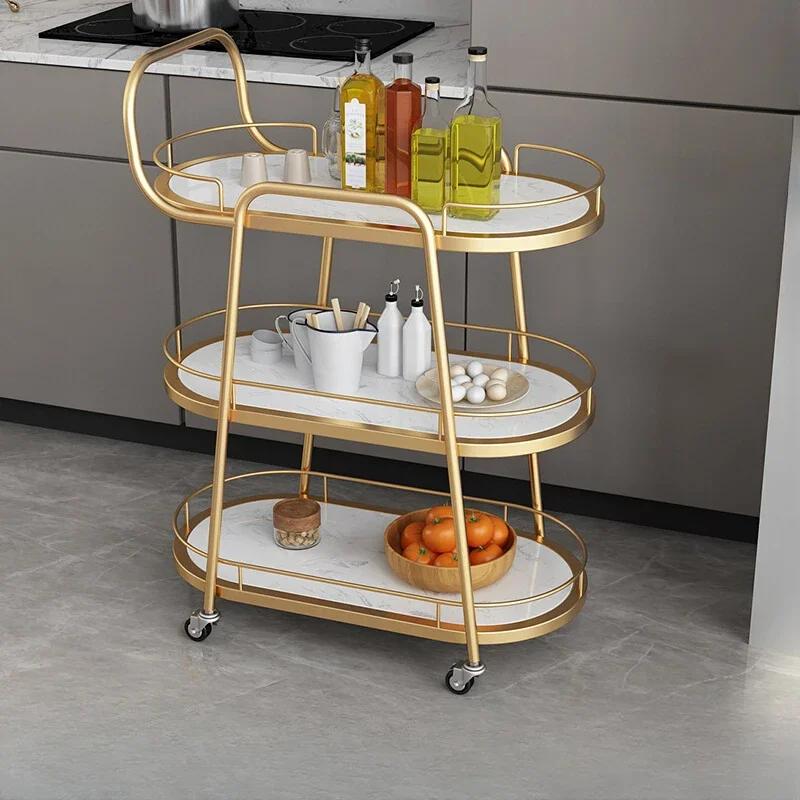 Rotating Trolley Bar Cart Free Shipping Multipurpose Utility Storage Portable Iron Large Professional Cleaning Drink Luxury Gold