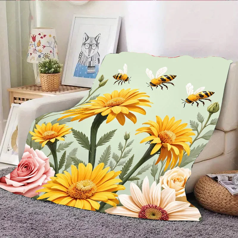 1 قطعة بطانية الفانيلا "بطانية حديقة النحلة والأقحوان-رمي ناعم ومريح لديكور المنزل" #4