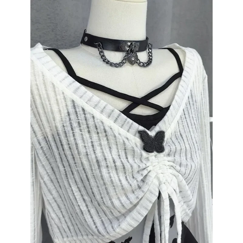 Spice Girl Fashion Design Suit Summer New Subculture Black Smock Irregular Y2k Suspender Plaid Puffy Skirt Three-Piece Set 2025 image 6