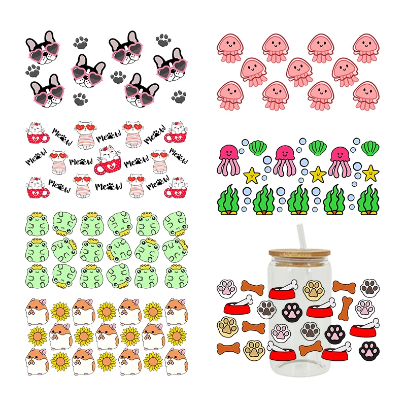 3D UV DTF Transfers Stickers, Cup Wraps, Dog, Frog, Medusa, Hamster Printed for DIY Glass, Ceramic, Leather, Etc., 16oz D1059