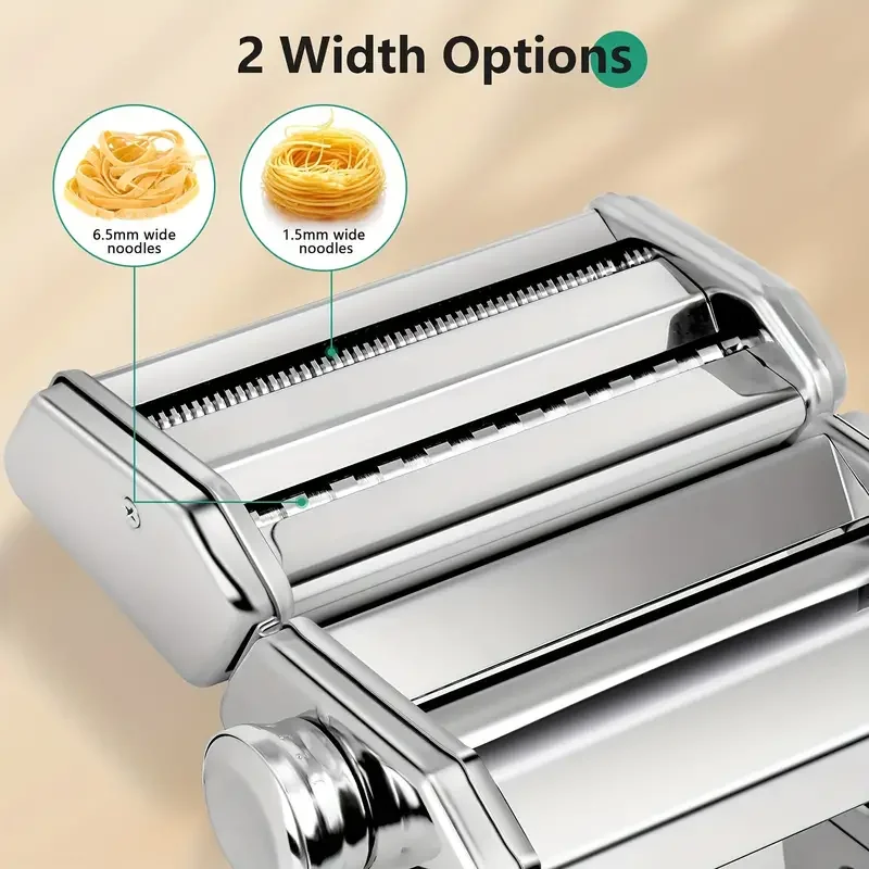 Premium Stainless Steel Pasta Maker Machine - Effortless Manual Operation, 7 Adjustable Thickness Settings, Dual Width Noodle Cu