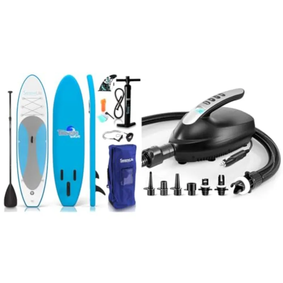 

Inflatable Stand Up Paddle Board for youth adult use PVC material blue 6 inches thick with wide stance bottom fin non-slip deck