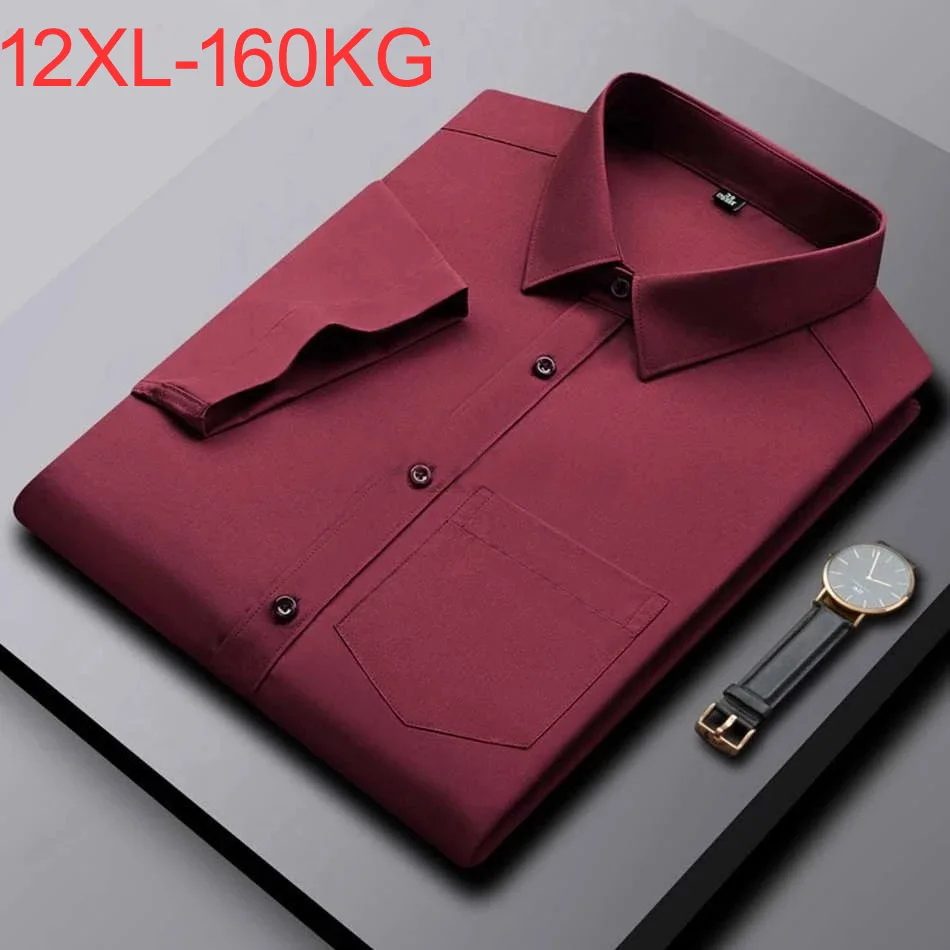 

12XL 160KG summer Men Dress Shirt short Sleeve Plus Size france Shirt Wedding Business embroidery Formal Office Shirts pockets