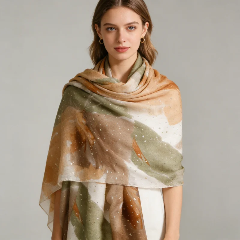 New Fashion Lurex Painting Floral Shimmer Cotton Viscose Shawl Scarf Lady High Quality Wrap Pashmina Stole Bufandas Muslim Hijab