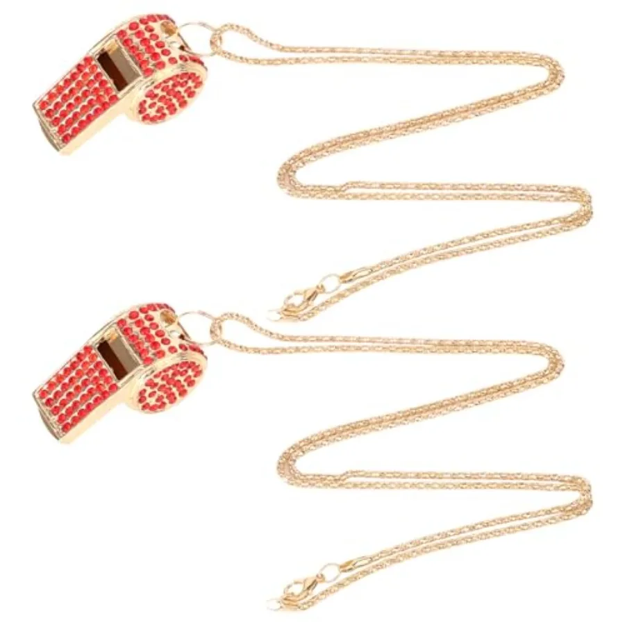 

2pcs Bling Whistle Metal Crystal Rhinestone Whistles Loud Crisp Sound Sports Whistle with Chain Lanyard Gifts for Teacher Refer