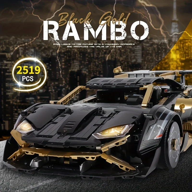 電気ブラックゴールドランボルギーニスーパーカーモデル少年おもちゃ組立ビルディングブロックモデルギフト装飾品