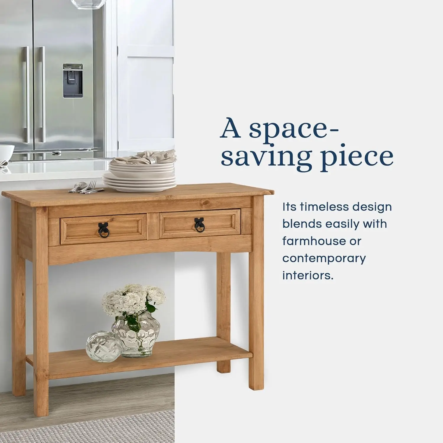 2-Drawer 32-Inch Wide Console Table - Hallway, Entrance and Kitchen Side Table - Reforested Solid Wood - Smart Space-Savi