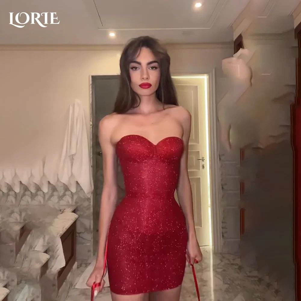

LORIE Burgundy Mini Cocktail Party Gowns Sexy Sweetheart Sequins Cloumn Red Dubai Evening Dresses Saudi Arabia Clubbing Dress