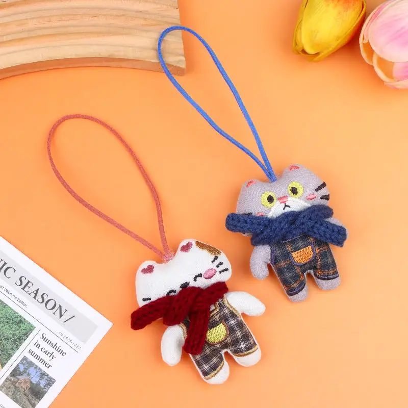Cute Mini Scarf Cat Plush Keychain Soft Kitten Doll Fabric Animal Charm Bag Pendant for Birthday Gifts