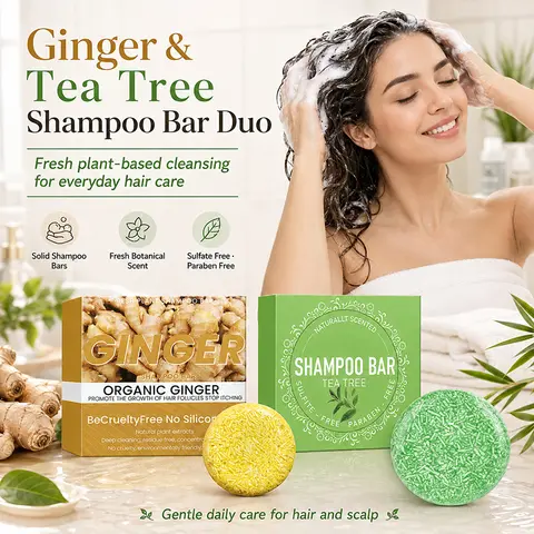 2PCS Ginger Tea Tree Soap Shampoo Bar Deep Cleansing Purifying Oil Control Moisturizing Softening Nourishing Hair Care 60g Each