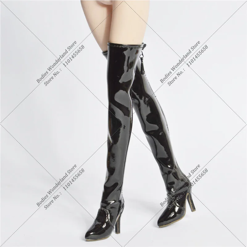 1/6 Tight Bodysuit Leather Shoulder Belt Waist Mini Shorts Long Boots High Heel Agent Office Lady Shoes Hollow for 12'' Body