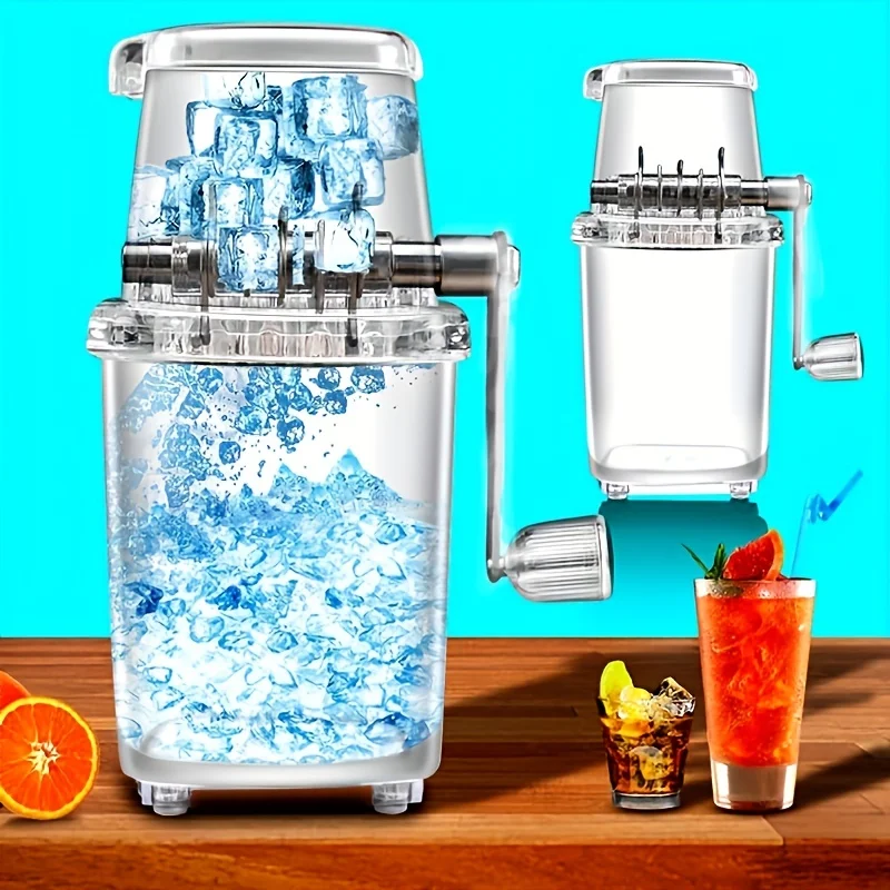 Small Ice Crusher Manual Ice Shaver Chopper Multi-Functional Transparent Ice Blender Smoothie Maker Tools for Home Kitchen Bar