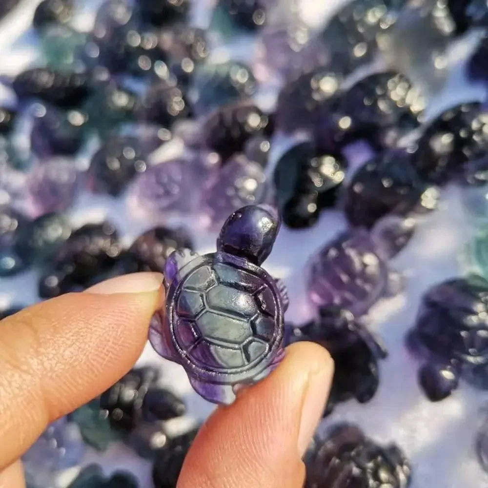 1 pices pierre de cristal naturel Fluorite mignon Mini tortue sculpture Fluorite cristal tortue Figurine aquarium dcorations bricolage