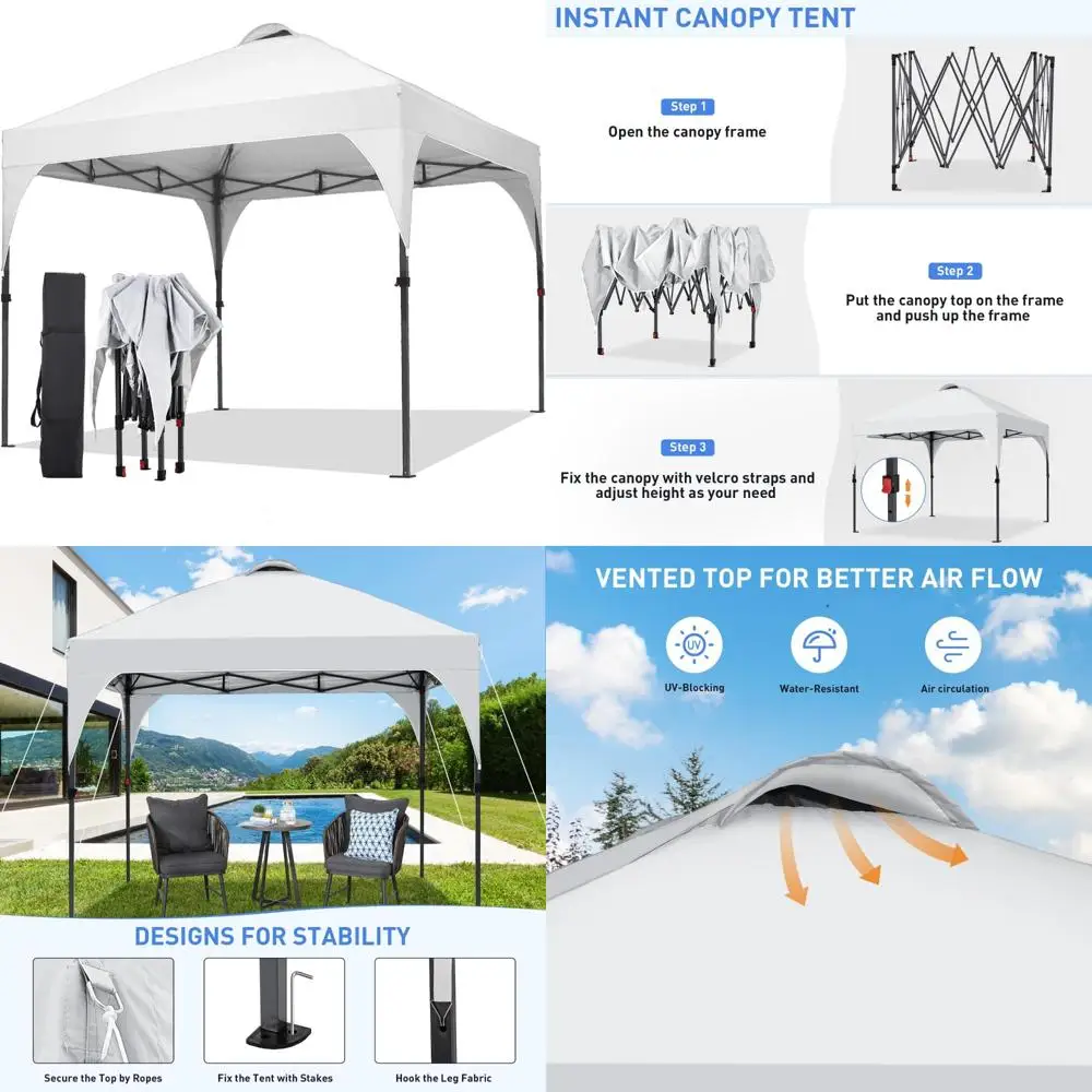 

Portable 8x8FT Pop-Up Canopy Tent with Adjustable Heights, Carrying Bag - Ideal for Outdoor Events, Parties, Camping, and More A
