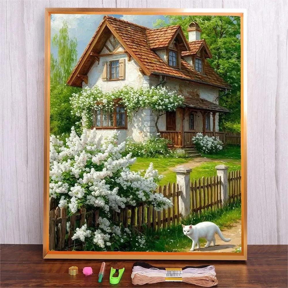 

Diy Embroidery Craft Set DMC Threads Embroidery Craft Set Needle Needlework Kits For Adults Forest House Pattern Cross Stitch