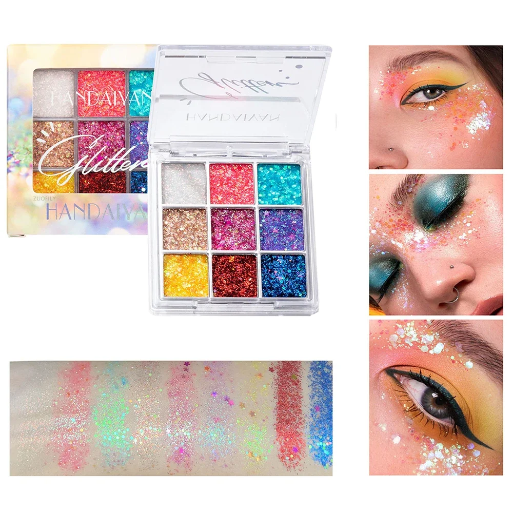 Sparkling Glitter Eyeshadow Palette Waterproof Big Sequins Shimmer Eyeshadow Gel Shiny Metallic Eyes Pigments Festival Makeup