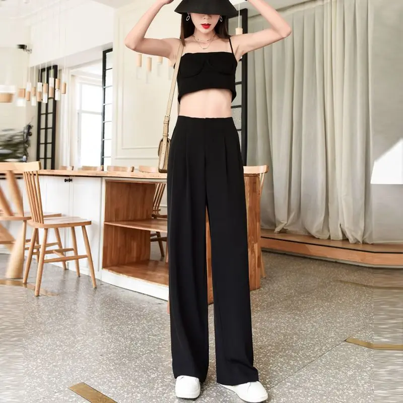 New High-waisted Drape Straight-leg Pants Casual and Slimming