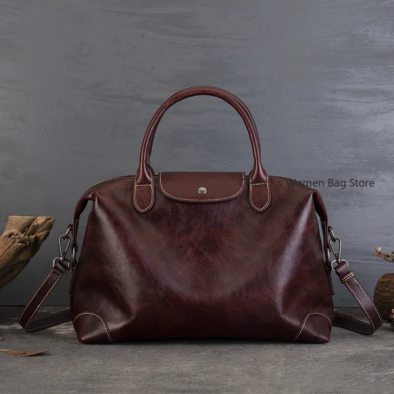 

2025 New Retro Genuine Leather Women's Bag Large Capacity Tote Bag Simple Commuter Solid Color Handbag