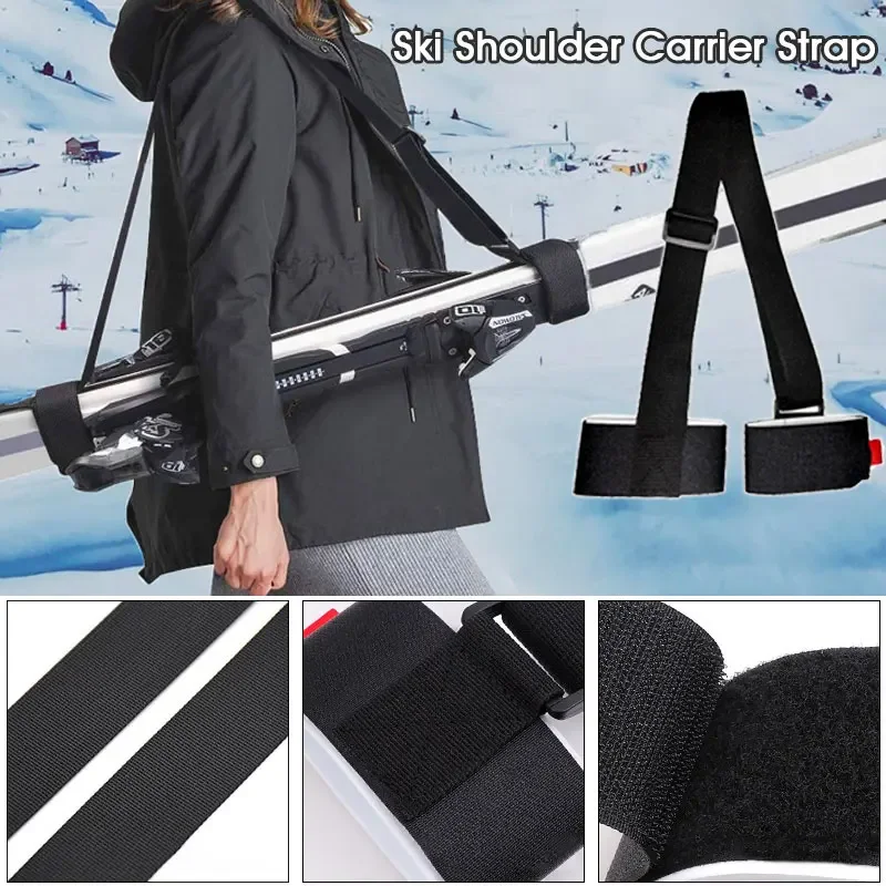 New Skiing Pole Shoulder Hand Carrier Lash Handle Straps Adjustable Hook Loop Protecting Black Nylon Ski Handle Strap Bag