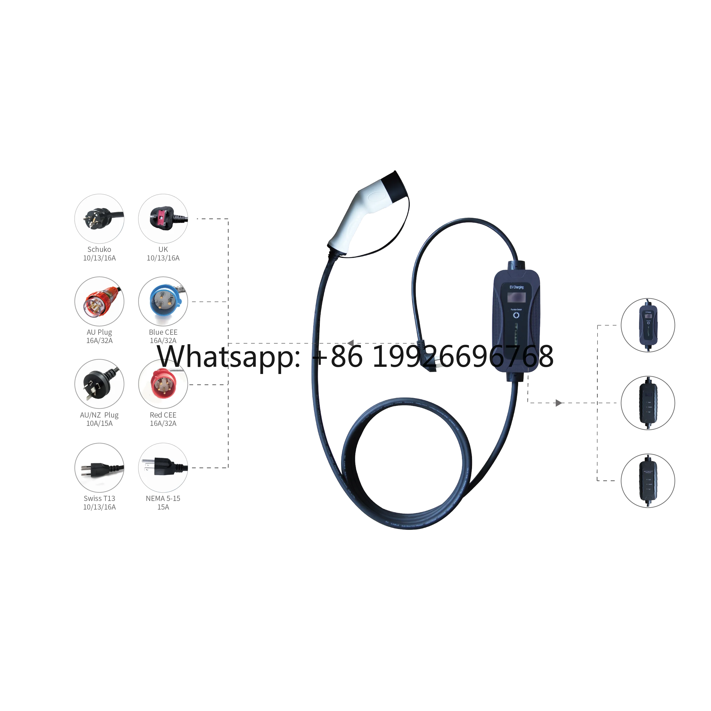

Портативное быстрое зарядное устройство для электромобилей Customized Mode 2 IEC62196-2 16A/32A с вилкой Schuko