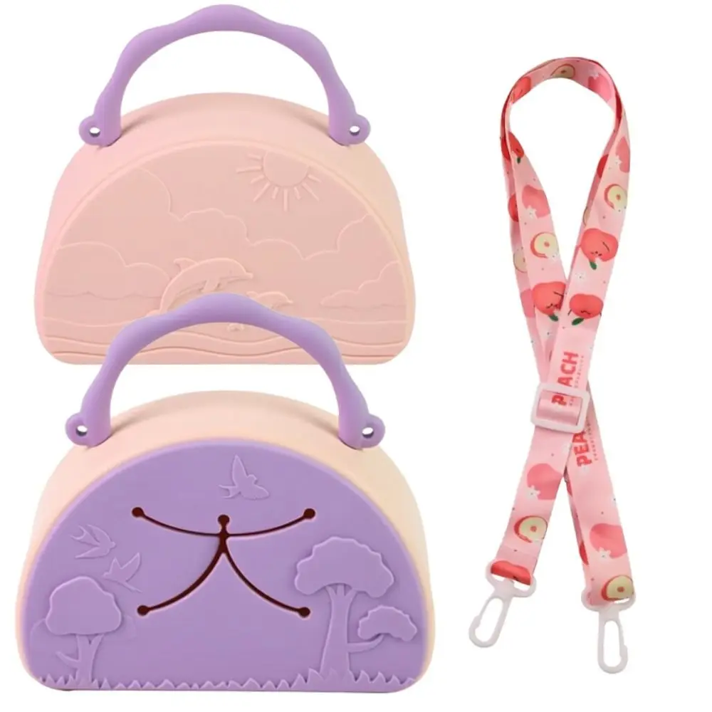 Portable Embossed Silicone Handbag with Strap Compact Snack Handheld Bag Waterproof Cartoon Crossbody Bag Daily Carry