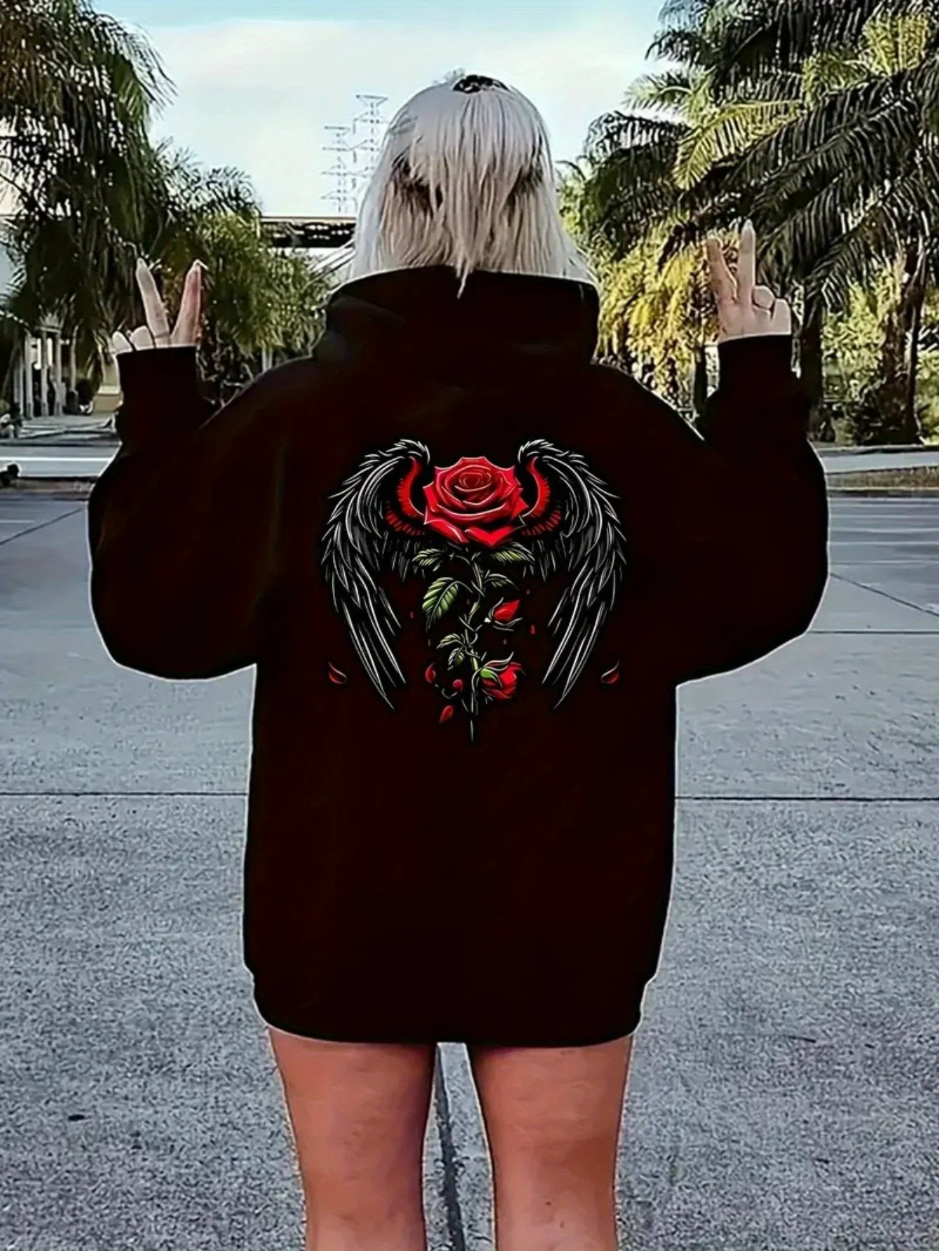 

Rose Wings Graphic Print Autumn and Winter Men's and Women's Hoodies Casual Loose Outdoor Street Sports Training Brand Fashion