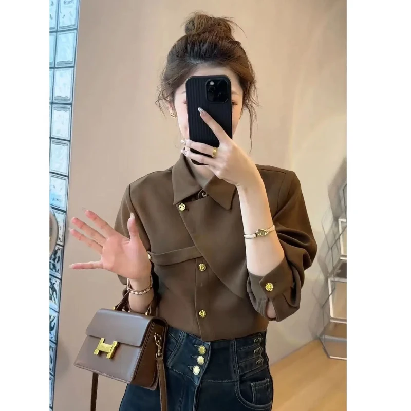 High End Design Temperament Shirt Autumn and Winter Long Sleeved New Fashionable Outerwear Shirt Short Stylish Blouses Top