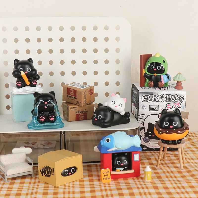 

Новая глухая коробка с черным котом Happy Life Cat Serise 2, аниме-фигурка, куклы, слепая сумка, загадочная коробка, украшение, детский рождественский подарок