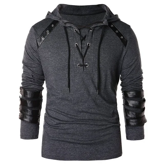 Camiseta Medieval para hombres adultos, sudadera gótica Steampunk con cordones, Jersey de manga larga con capucha, camisetas de Halloween, Tops