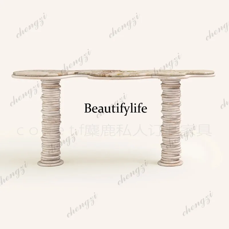 Italian light luxury natural Monet garden marble table designer high-end special-shaped entrance table