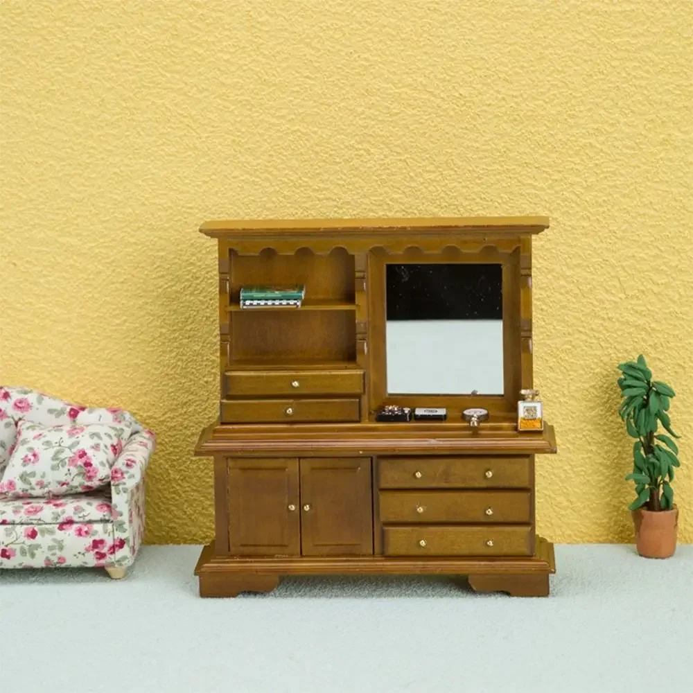 クリエイティブ 1:12 人形ドレッサー木製多色ドールハウス家具ままごとワードローブキャビネットミニチュアドレッシングミラーおもちゃ