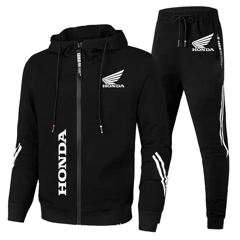 

2025 New Trendy Tracksuit Set Men's Honda Wings Logo Print Tracksuit Hoodie Pants 2 Piece Set Running Sweatshirt Sweatpants Set