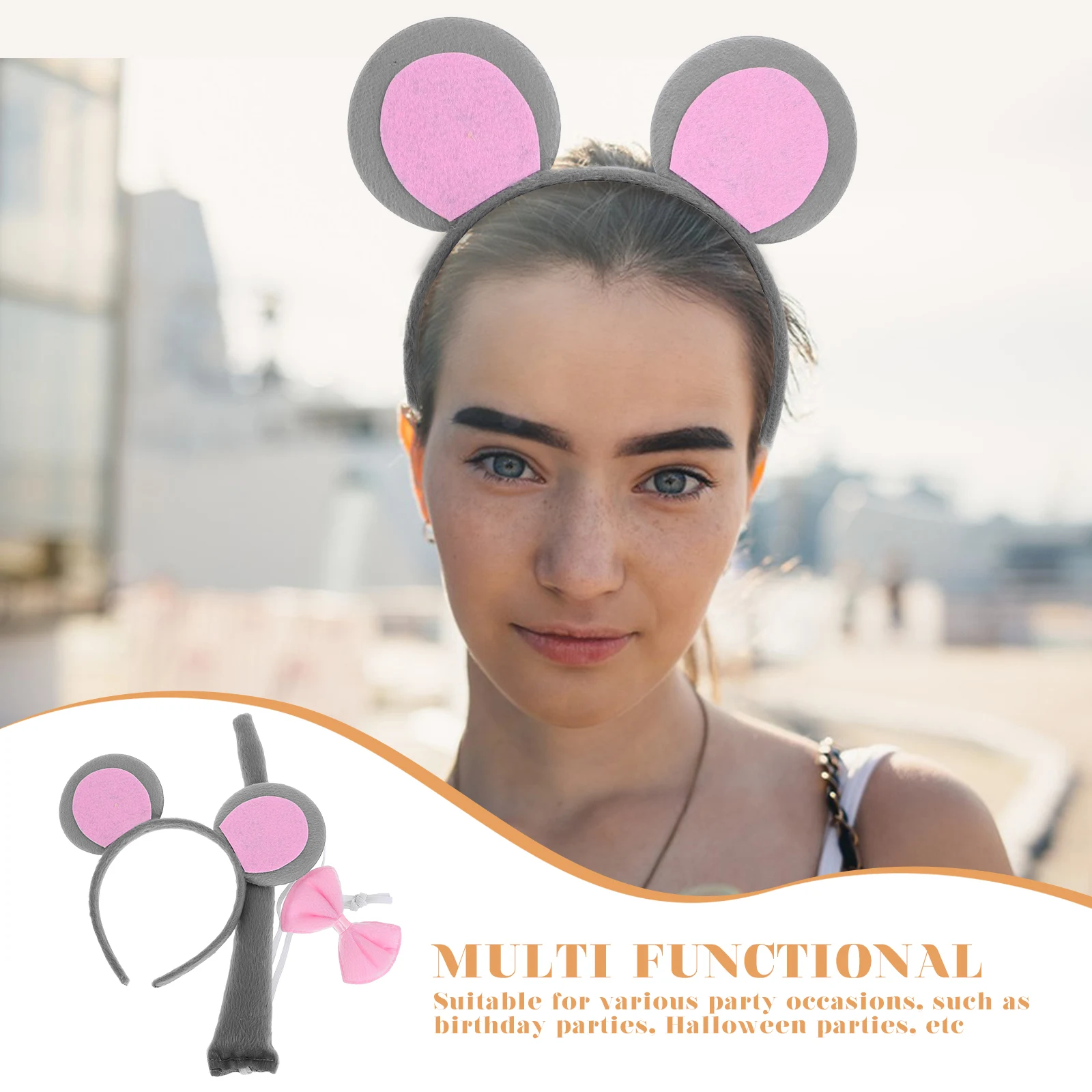 3 pezzi fascia per mouse cosplay di Halloween costume da topo set coda e papillon cartone animato animale indossare vestito operato per bambini spettacolo teatrale prop