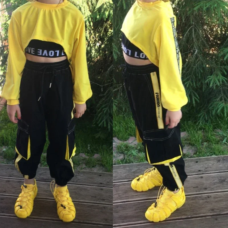 Ensemble de vêtements de danse de salon pour filles, vêtements de scène Rave, vêtements hip hop fantaisie, vêtements de danse de rue, olympiques, sweat-shirt et pantalon pour enfants