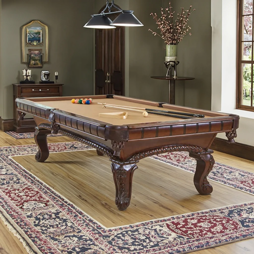 Factory High Quality Antique Style Rustic Retro Solid Wood Carved Pool Billiards Table with Slates for Pool Sports Game Play