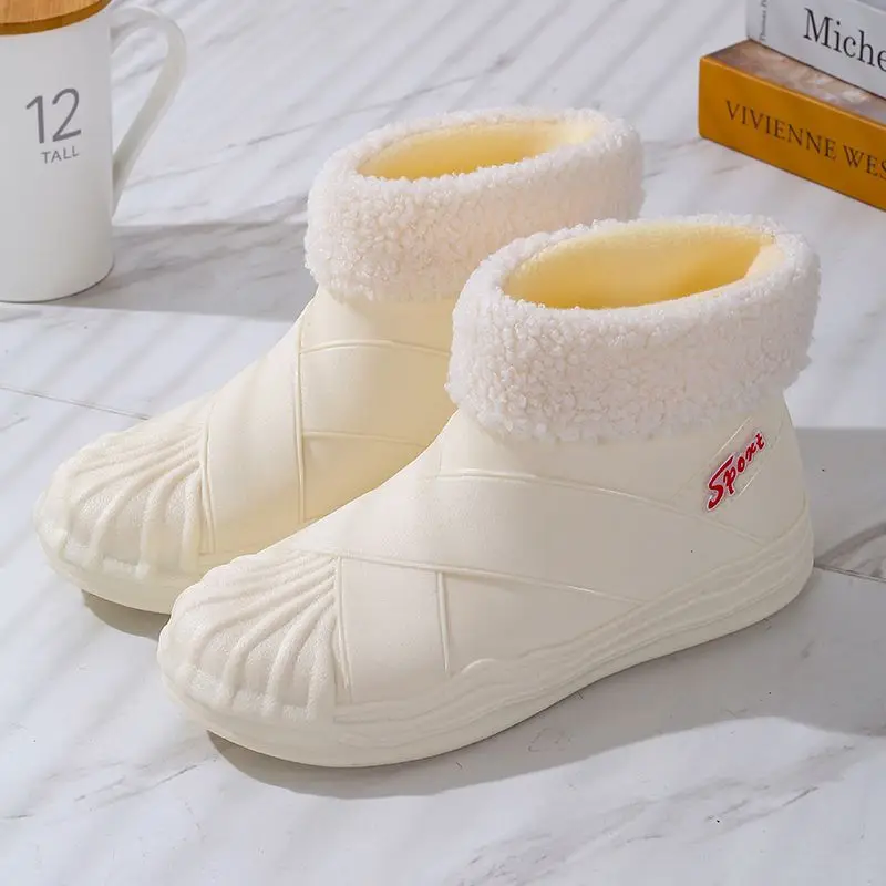 Stilvolle warme Damen-Regenschuhe mit Fell, wasserdichte Winterstiefel, Damen-Galoschen, modische Garten-Regenschuhe, Plüsch-Regenstiefel der Marke – Detail 30