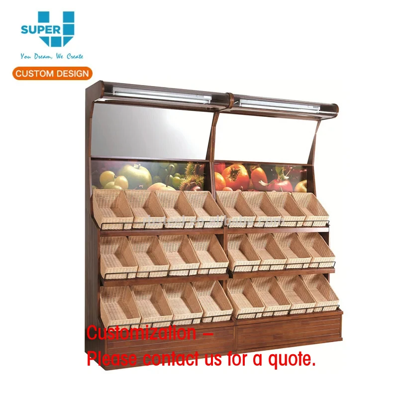 

custom.Factory Price Custom Wooden Display Shelf Supermarket Fruit and Vegetable Display Rack