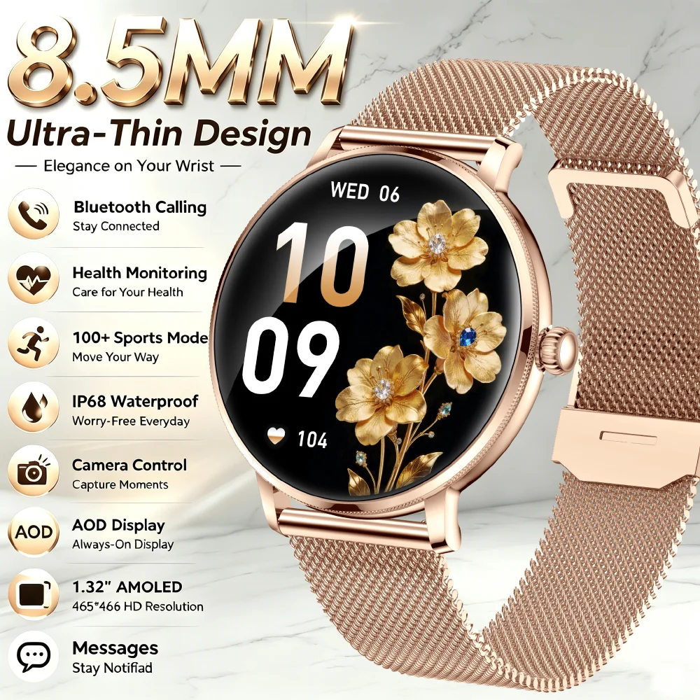 2026 New Ladies' Smartwatch Double Strap 1.32-inch Display Heart Rate Sleep Monitoring Information Reminder Answering Calls HW12