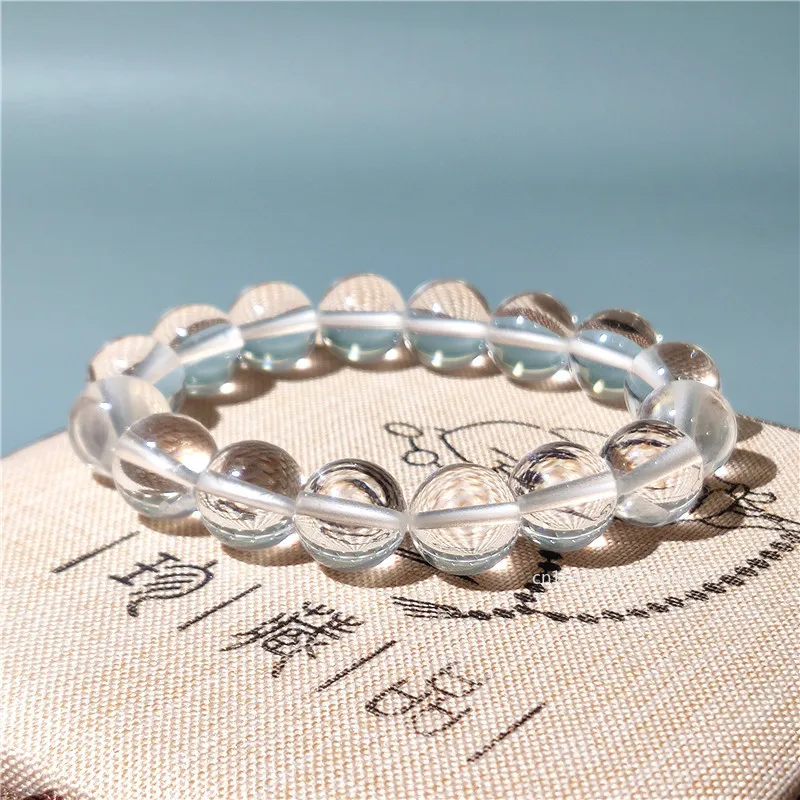 

Transparent Natural Rock Crystal Bead Bracelet Women Fashion Reiki White Clear Quartz Round Stone Strand Bangles Jewelry Gift