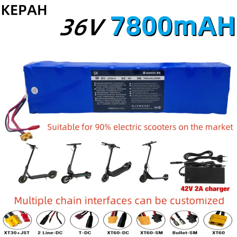 10S3P 36V 7800mAh 36V lithium battery pack 18650 lithium battery suitable for Xiaomi M365 electric scooter battery+42V charger