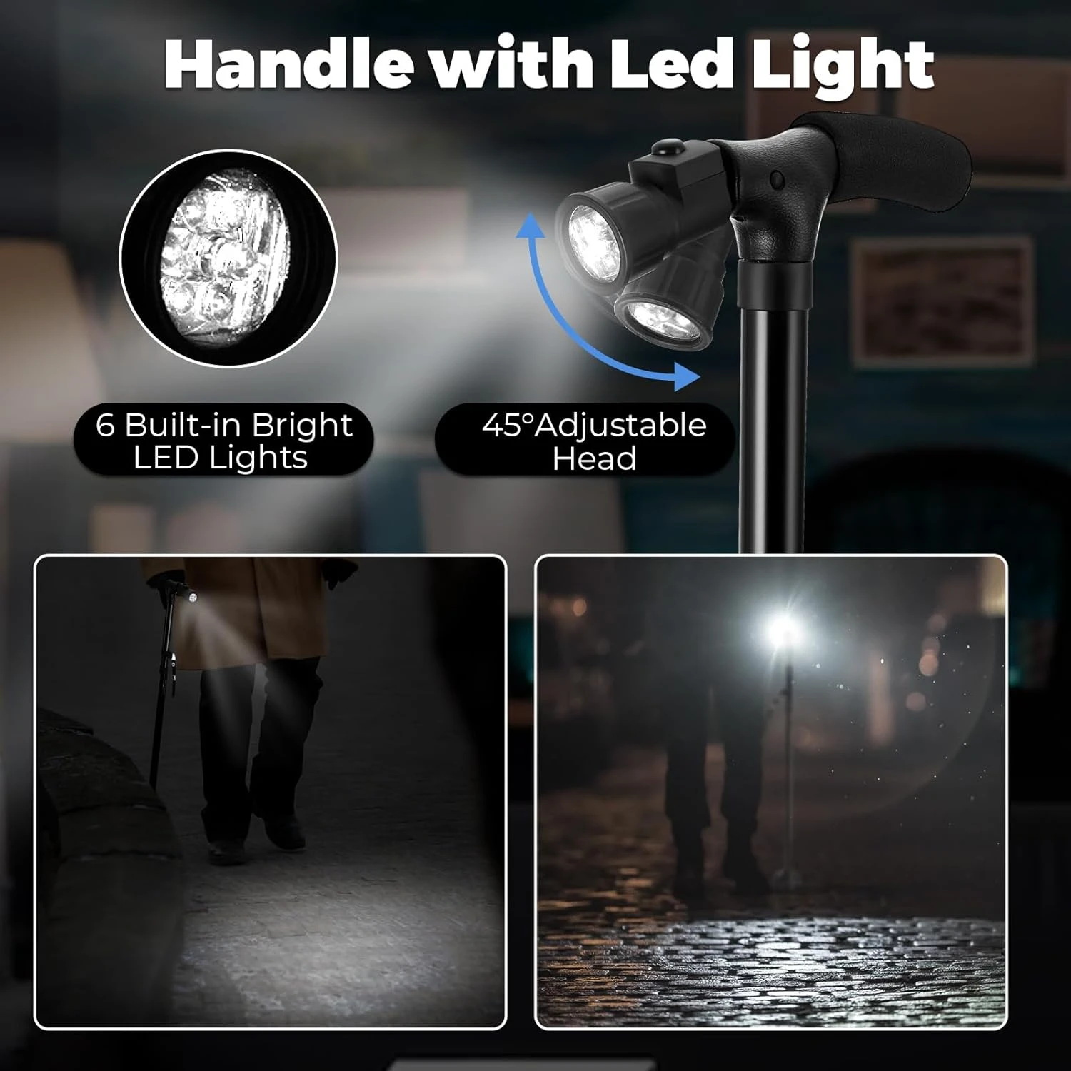 Portable Foldable LED Cane with Lighting for Outdoor Hiking Mountaineering Camping - Assisting Daily Walking - Gift for Family Couples