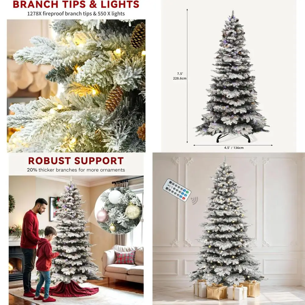 

Искусственная рождественская елка с предварительной подсветкой, 9 футов, 820 светодиодов и 80 сосновых шишек, полностью флокированная, 1818 советов, металлическая подставка на петлях