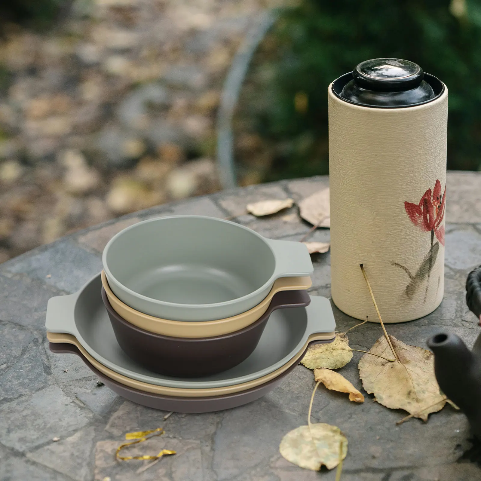 1Set Plastic Outdoor Tableware Set Portable Lightweight Unbreakable Plates Bowls Fruit Snack Dessert Dinner Serving Set Camping