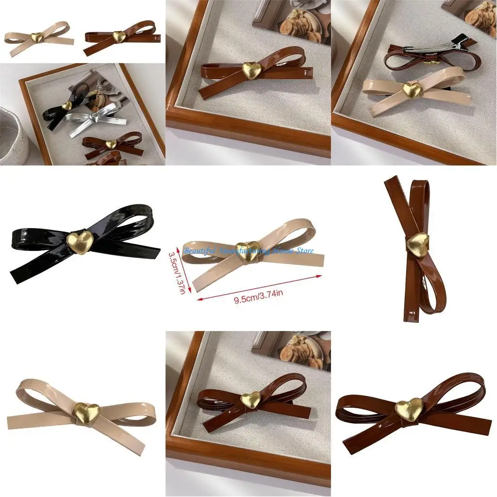 

E56A Love Heart Bowknot Hair Clip Sweet Girls Hairpin Side Bangs Clip Women Gift