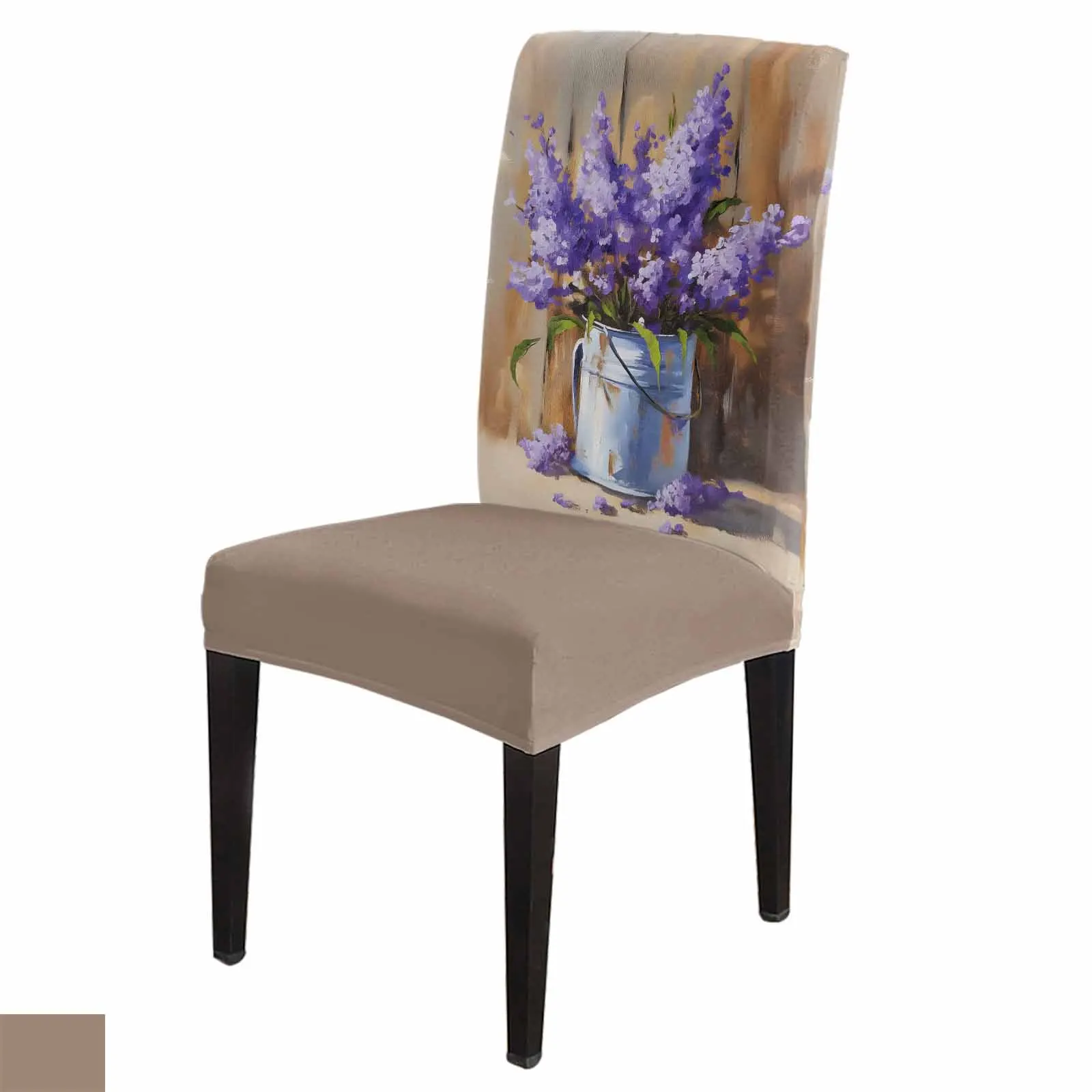 Oil Painting Purple Lavender Iron Bucket 4/6/8PCS Spandex Elastic Chair Case For Wedding Hotel Banquet Dining Room